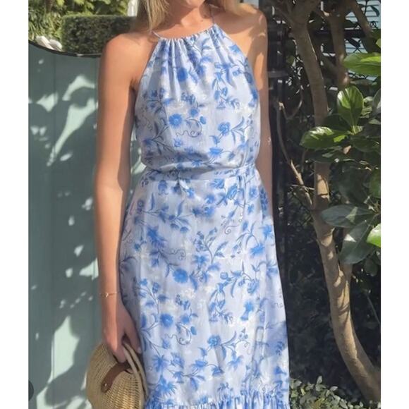 NWT Roller Rabbit Paloma Channing Blue Floral Silk Maxi Dress XS Boho Summer - Picture 5 of 14